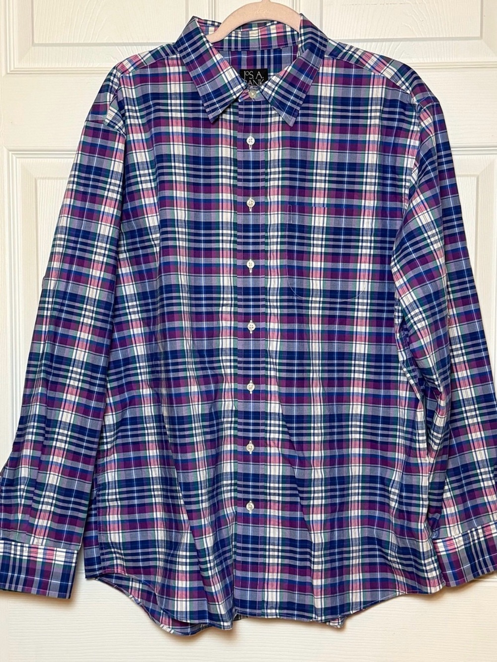 Jos. A. Bank Men's Purple Plaid Button-Down Shirt XL Tailored Fit